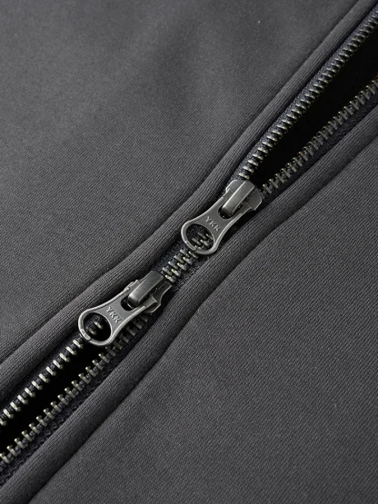 Double Zippered Hoodie Plain Jacket - Image 6