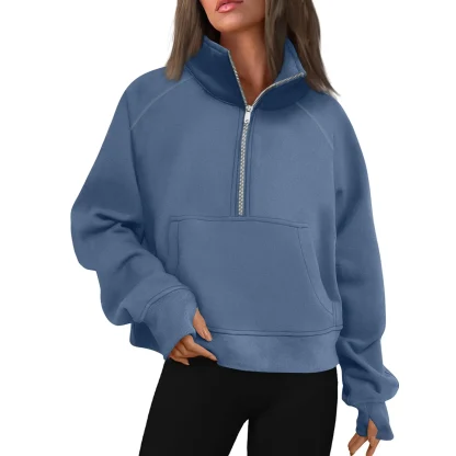 Half Zip Solid Pullover with Stand Collar - Image 7