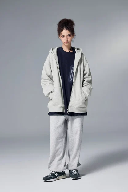 Hooded Plain Jacket with Zipper Front - Image 5