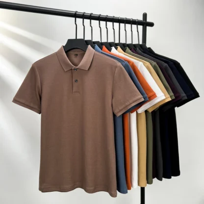 Sweat-Absorbent Polo Shirt with Button Neckline - Image 14