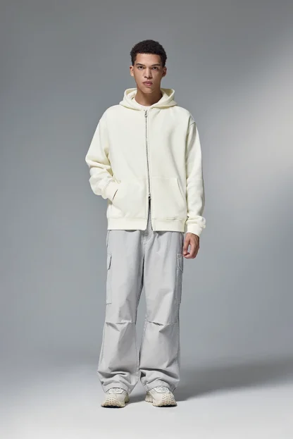 Hooded Plain Jacket with Zipper Front - Image 6