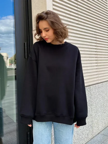 Oversized Blank Sweatshirts with Warm Fleece - Image 2