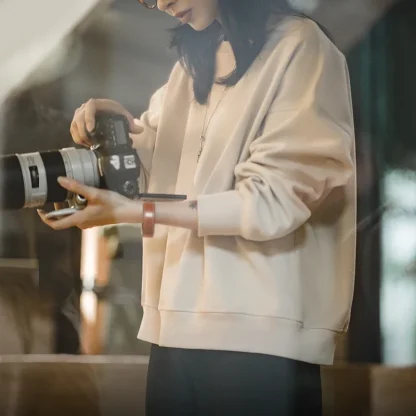 Basic Solid Color Sweatshirt with O-neck - Image 4
