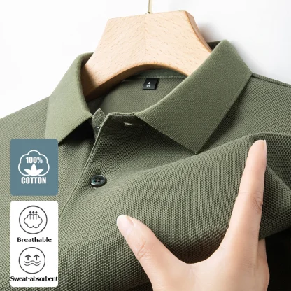Sweat-Absorbent Polo Shirt with Button Neckline - Image 8