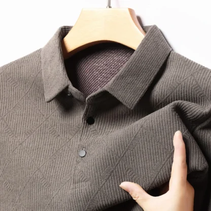 Thickened Blank Polo Shirt with Long Sleeve - Image 3