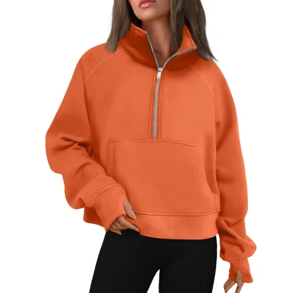 Half Zip Solid Pullover with Stand Collar - Image 10