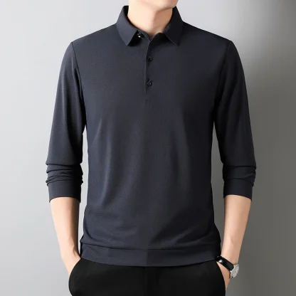 Waffle Solid Polo Shirt with Long Sleeve - Image 8