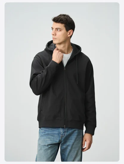Double Zippered Hoodie Plain Jacket - Image 2