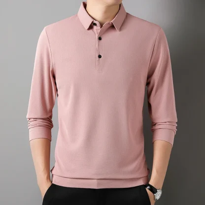 Waffle Solid Polo Shirt with Long Sleeve - Image 6