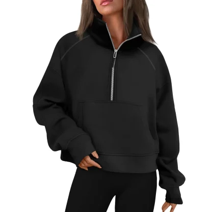 Half Zip Solid Pullover with Stand Collar - Image 9