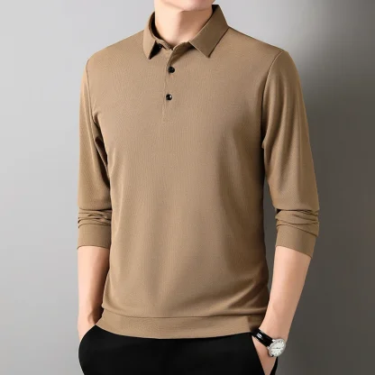 Waffle Solid Polo Shirt with Long Sleeve - Image 11