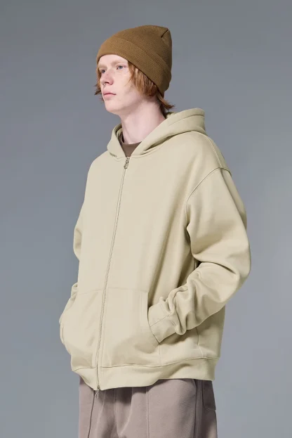 Hooded Plain Jacket with Zipper Front - Image 9