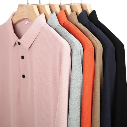 Waffle Solid Polo Shirt with Long Sleeve - Image 14