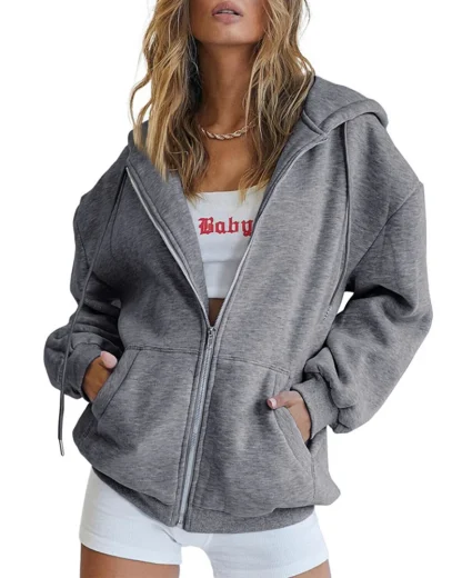 Zippered Hooded Jacket with Side Pockets - Image 10
