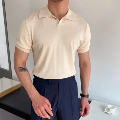 Slim-Fit Plain Color Polo Shirt with Short Sleeve - Image 8