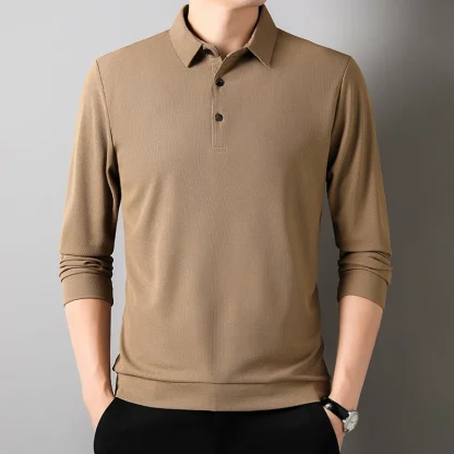 Waffle Solid Polo Shirt with Long Sleeve - Image 10