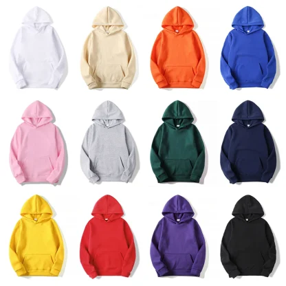 Drawstring Hoodie with Plain Color Design - Image 11