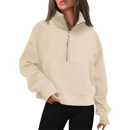 Half Zip Solid Pullover with Stand Collar - Image 4