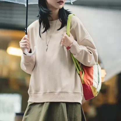 Basic Solid Color Sweatshirt with O-neck - Image 3